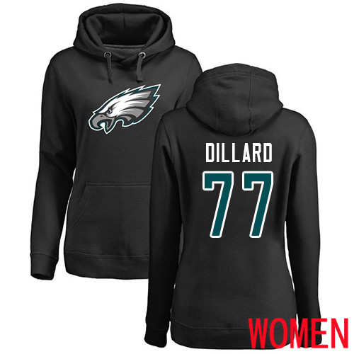 Women Philadelphia Eagles 77 Andre Dillard Black Name and Number Logo NFL Pullover Hoodie Sweatshirts
